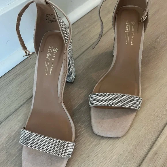 Call It Spring Silver Rhinestone Block Heels - Picture 3 of 5